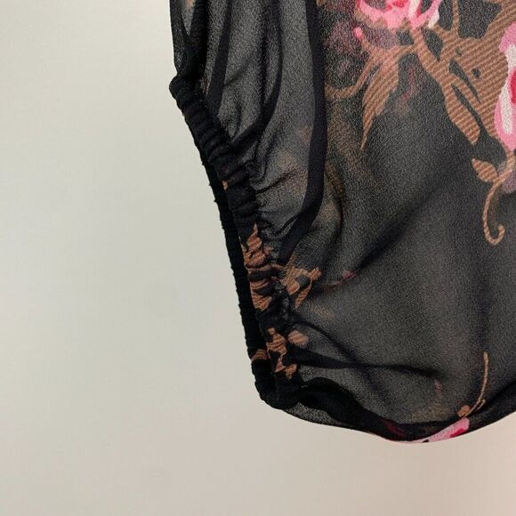 Lane Bryant Blouse 26 3X Plus Black Floral Print Flowy Lined Semi-sheer Ruffle - Picture 5 of 9
